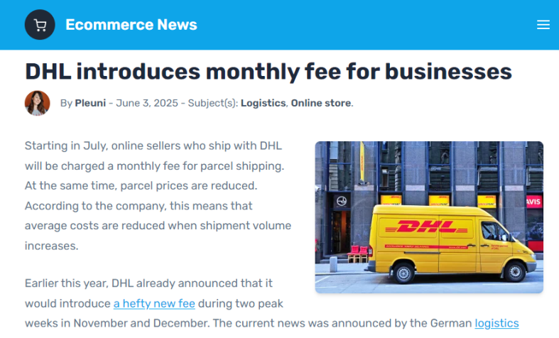 脉速早报 | DHL将于7月起对电商卖家征收月度固定费用